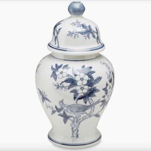 15" Ceramic Ginger Jar, Blue/White