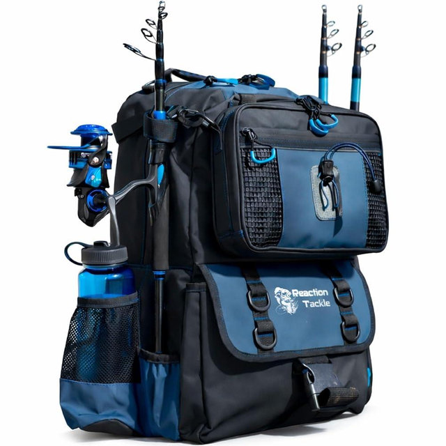 Reaction Tackle Fishing Tackle Backpack with Detachable Binder and Rod Holders – Water-Resistant Heavy-Duty Fishing Backpack, Soft Plastic Storage, Padded Straps for Freshwater & Saltwater Fishing
