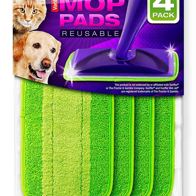 VanDuck Reusable Mop Pads Compatible with Swiffer WetJet (4 Pack) - Microfiber Mop Refill for Wet Mopping Cloths - Hardwood Floor Cleaning Spray Mop Pads are Reusable Replacements