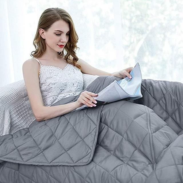 ZZZhen Weighted Blanket - High Breathability - Grey, 60" 80"-15LBs - Premium Heavy Blankets - Calm Sleeping for Adult and Kids, Durable Quilts and Quality Construction