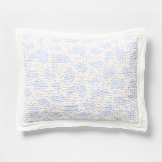 Celeste Washed Cotton Light Blue Floral Standard Bed Pillow Sham