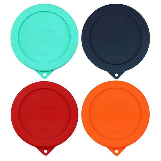 Sophico 2 Cup Round Silicone Storage Cover Lids Replacement for Anchor Hocking and Pyrex 7200-PC Glass Bowls (Container not Included) | Mix | 4 Pack