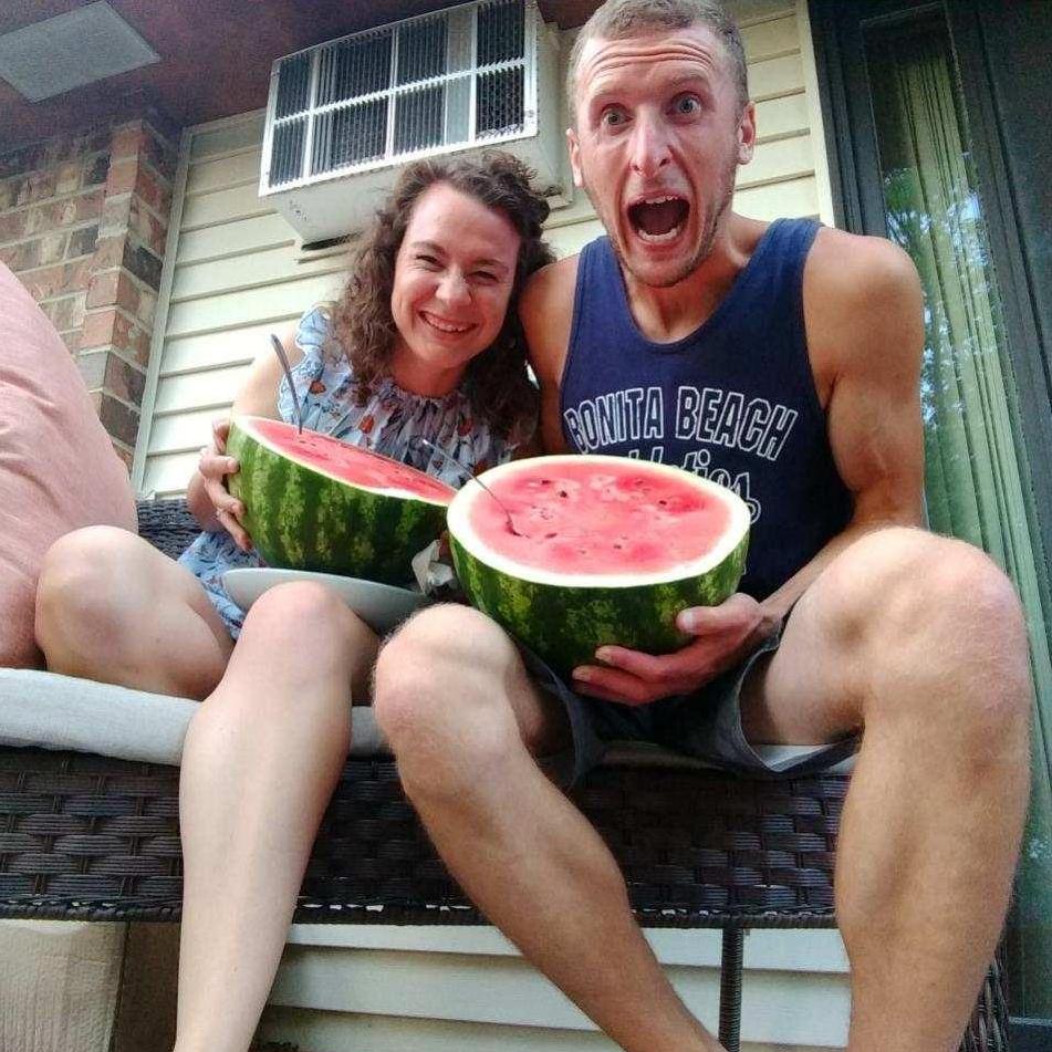 Sometimes dinner is a watermelon on the balcony
