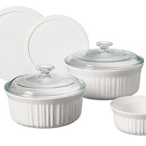 CorningWare French White 7-Pc Ceramic Bakeware Set with Lids Chip and Crack Resistant Stoneware Baking Dish, Microwave, Dishwasher, Oven, Freezer and Fridge Safe