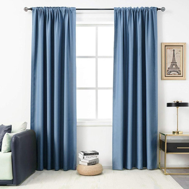 DUALIFE Dusty Blue Blackout Curtains for Living Room - 108 Inch Length Rod Pocket Thermal Insulated Room Darkening Noise Reducing Curtains for Bedroom Set of 2 Panels (Light Dusty Blue 54x108)