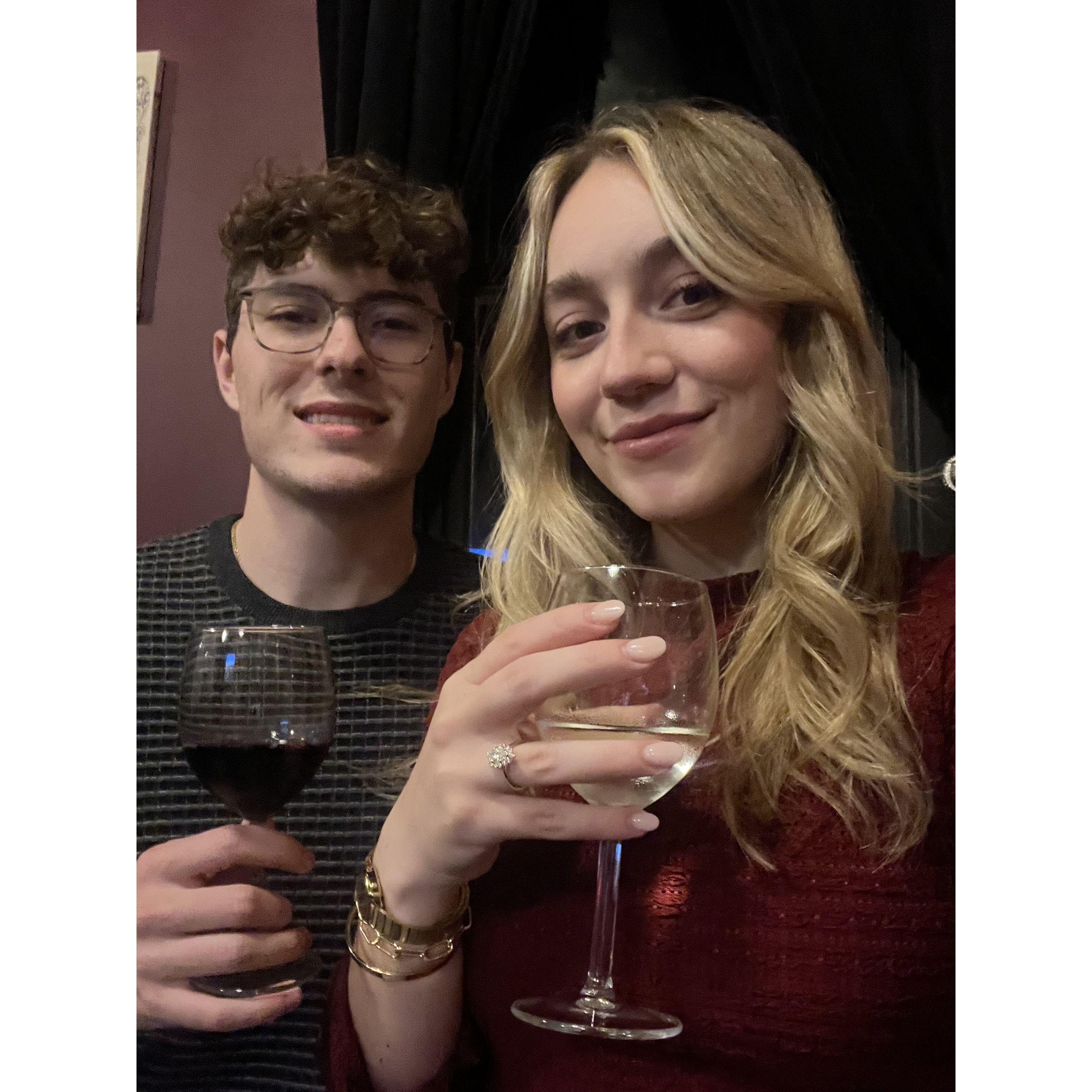 Celebratory drinks after I said "yes"!