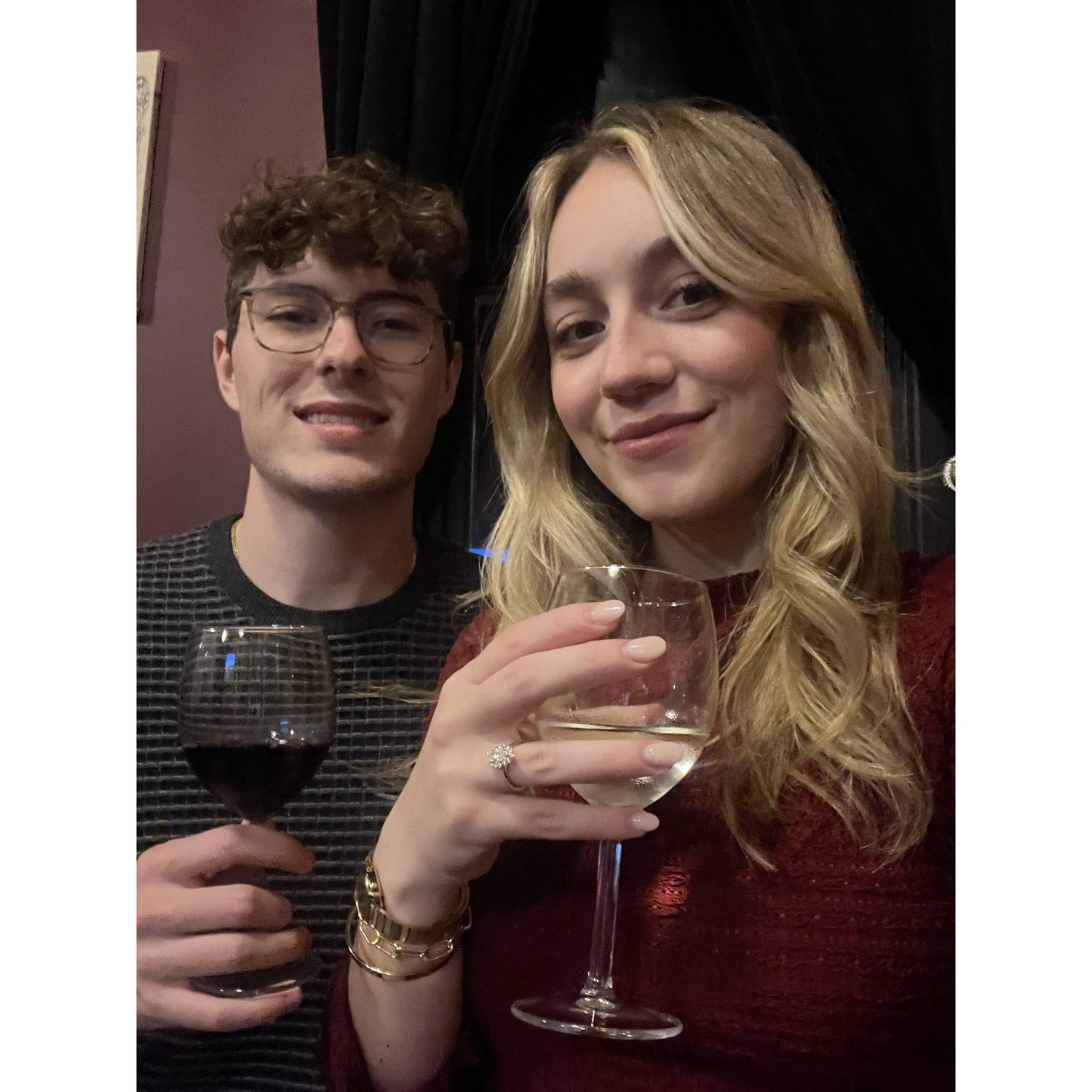 Celebratory drinks after I said "yes"!