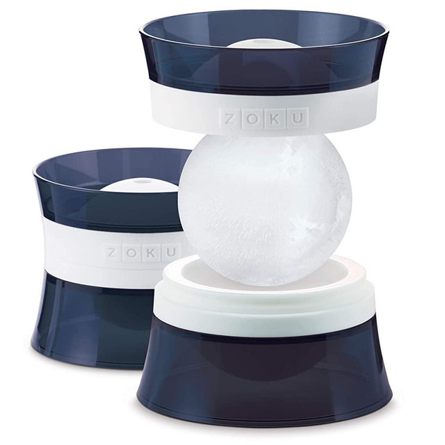 Zoku Silicone Ice Sphere Molds, Set of 2 Stackable Ice Ball Molds, Keep Drinks Colder Longer with Less Dilution, Easy-Release, BPA and Phthalate-Free, Slate Blue