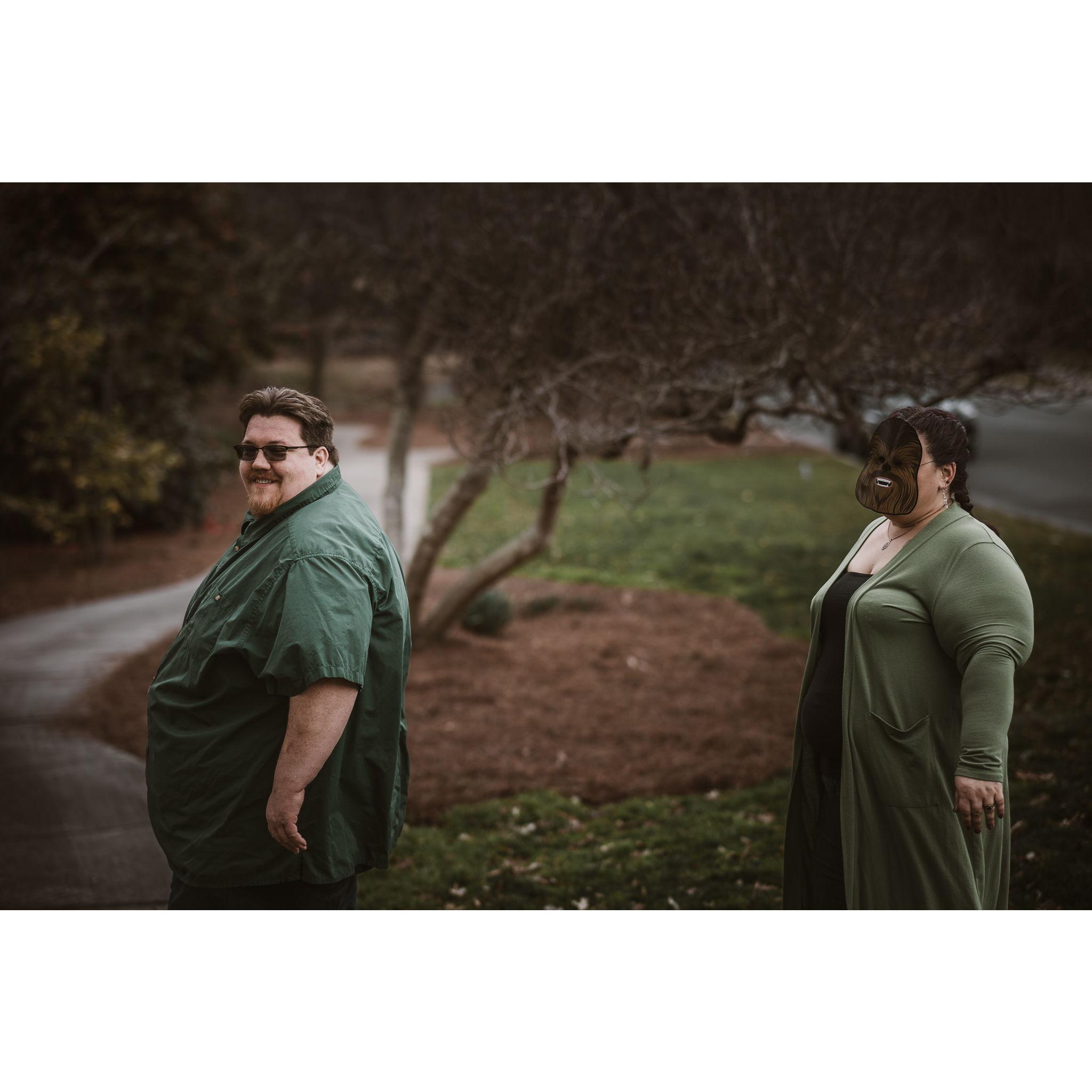 He kept saying that he wanted to wear a Chewbacca mask to the wedding.  My answer was NO, but figured I could have a little fun for the engagement shoot.