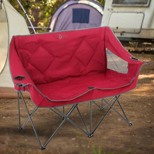 ARROWHEAD OUTDOOR Portable Folding Double Duo Camping Chair Loveseat w/ 2 Cup & Wine Glass Holder, Carrying Bag, Supports up to 500lbs