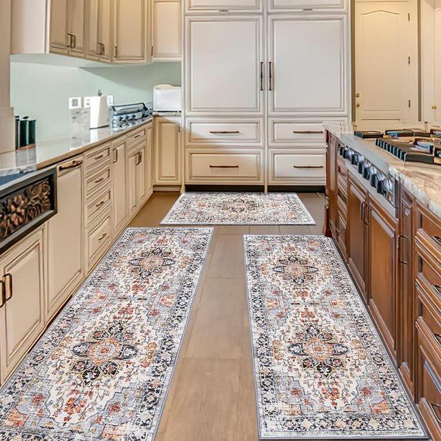 Boho Kitchen Rugs Sets of 3,Farmhouse Kitchen Rugs and Mats Non Skid Washable,Soft Kitchen Mats for Floor Runner Rugs for Kitchen Entryway Hallway Laundry Room
