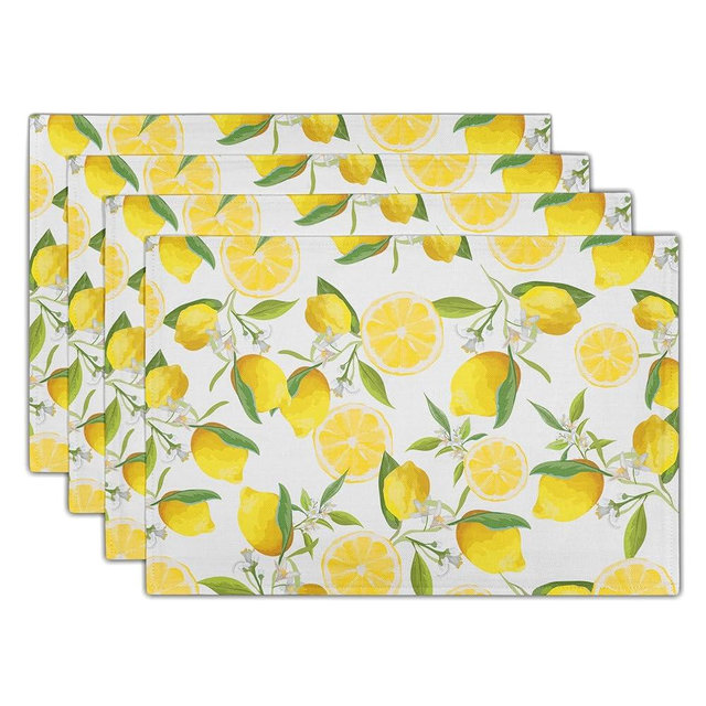 Lvhompro Lemon Placemats Set of 4 Spring Summer Cloth Place Mats Machine Washable Heat-Resistant Table Mats for Kitchen Home Decor Dining Table