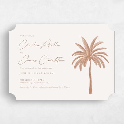 Beige Ticket Wedding Invitation - Seaview Landscape