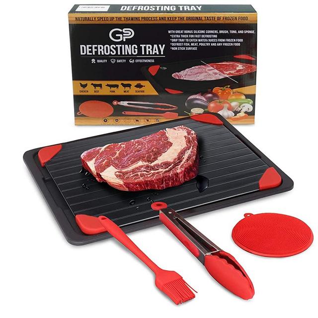 GSP Meat Defroster Tray Rapid Meat Thawing Board for Safer and Frozen Meat, Rapid Defrosting Tray for Steak with Drip Quick Safe Food Defroster for Meat Pork Beef Fish