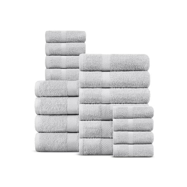 Villa Celestia 100% Cotton Bath Towel Set of 18-4 Bath Towels, 6 Hand Towels, 8 Wash Cloths, Sustainable, Soft, Highly Absorbent, Combed Cotton 18 Piece Set for Hotels, Spa, Bathroom, Dorm, Silver