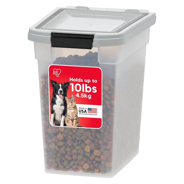 IRIS USA 10 Lbs / 12.75 Qt WeatherPro Airtight Pet Food Storage Container, Clear/Gray