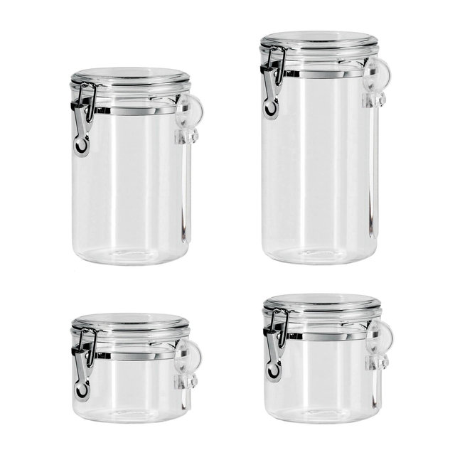 Oggi Clear Clamp 4 Piece Canisters with Scoops Set