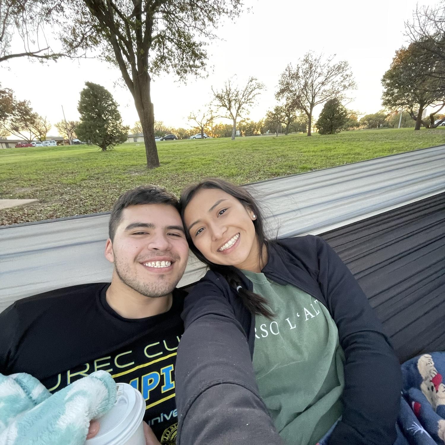 Xavier introduced Liz to many things. This being one of them that they still love to do today - hammocking! One of their first dates.