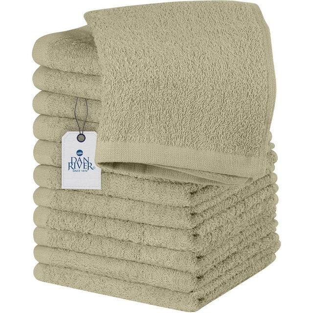 DAN RIVER Washcloths - 12 Pack, 12x12 Inches, 400 GSM, Beige, 100% Cotton, Soft & Highly Absorbent Wash Cloths for Face and Body, Perfect for Bathroom, Makeup Removal, and Everyday Use