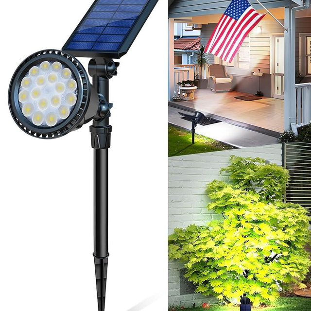OSORD Solar Spot Lights Outdoor, Bright Solar Landscape Spotlights Waterproof 18LED 2-in-1 Solar Powered Flag Light Adjustable Auto On/Off Uplights for Flag Pole Garden Yard 1Pack (Cool White)