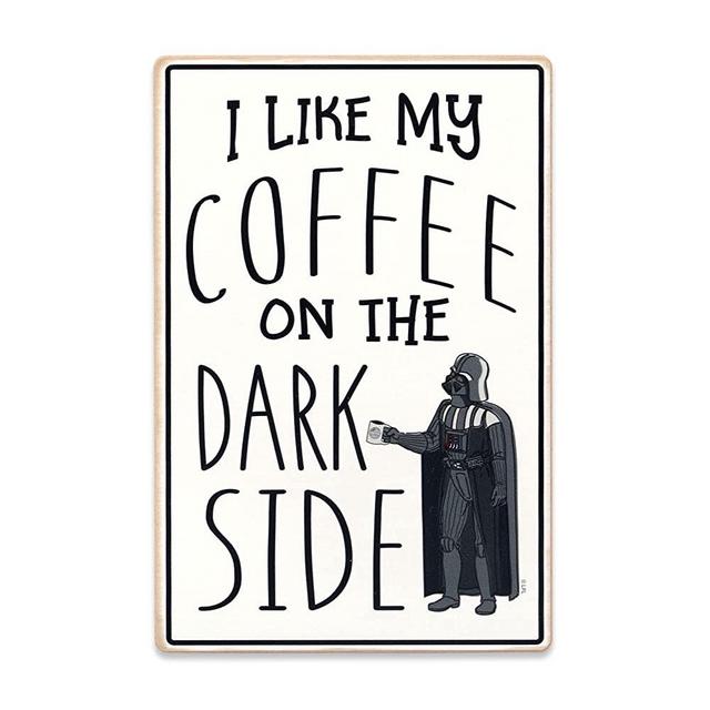 Open Road Brands Disney Star Wars Darth Vader Wood Wall Decor - I Like My Coffee On The Dark Side - Funny Star Wars Coffee Sign for Kitchen or Coffee Bar