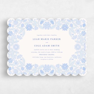 Blue Scalloped Wedding Invitation - Juliet Landscape