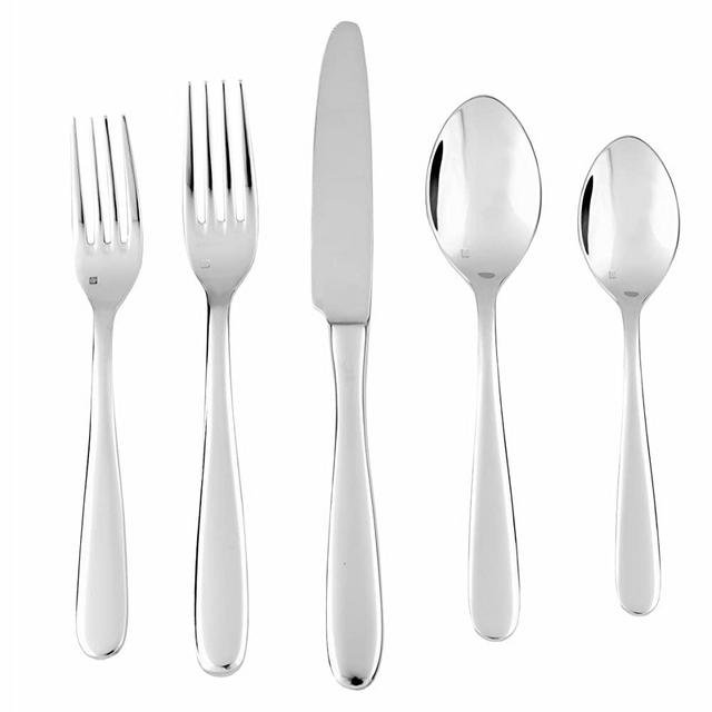 Fortessa Grand City 18/10 Stainless Steel Flatware, 5 Piece Place Setting, Service for 1 , Silver -