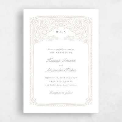 Classic Greige, White Wedding Invitation - Pienza Classic