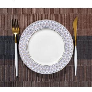 LEXMORE Placemats Set of 4 Vinyl/Plastic Woven Place Mats for Kitchen Table Indoor/Outdoor Washable Placemat Wipeable Dining Table Mats(Ombre Brown Black)