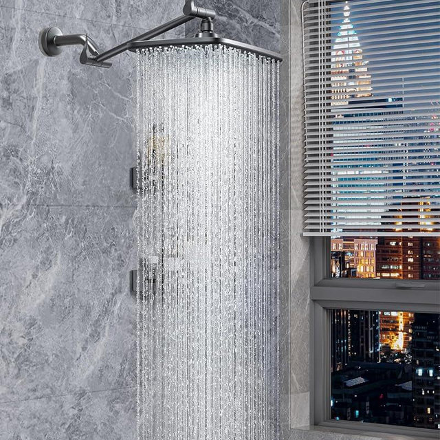 Veken 11.8" Black Rain Shower Head, Rectangular Rainfall Showerheads with 11" Stainless Steel Exension Arm, Height & Angle Decor Adjustable, High Pressure Shower Heads, Bathroom Accessories