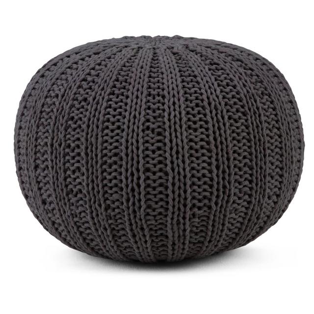 Grandville Hand Knit Round Pouf Slate Gray Cotton - Wyndenhall