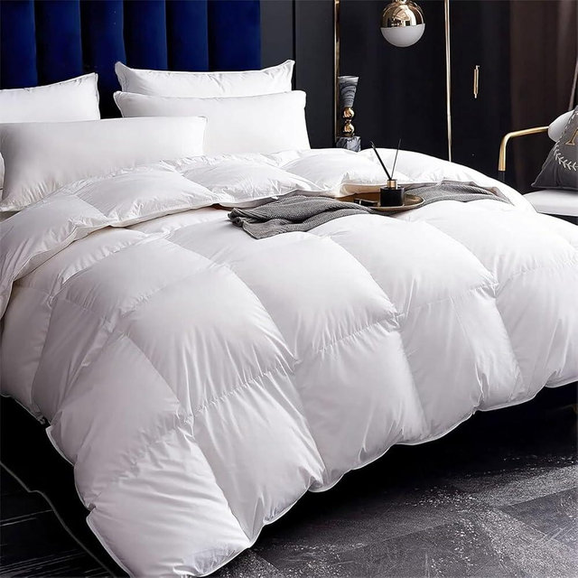 Cobnom® Luxury Organic Down Feather Comforter Oversized King, High Fill-Power Down Feather Fibers Duvet Insert with 100% Cotton Cover, Medium Warm for All-Season, Ivory White, 120x98 Inch