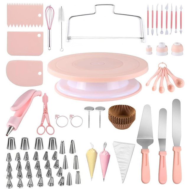 FGASIDYO 207PCS Cake Decorating Kit Includes Revolving cake turntable for decorating, Icing Bags and Tips Set, 3 Spatulas, 3 Cake Scraper, 100 Piping Bags, frosting piping kit,and 3 Coupler for Baking