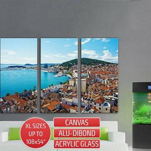 Split seaview cityscape in Croatia wall art split multi panel triptych aluminium composite digital print, wall art canvas alternative