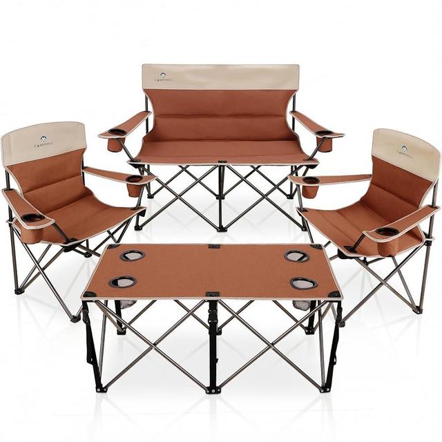 CAMPHILL Camping Chair Set of 3, Outdoor Folding Camping Chairs for Heavy People with Cup Holder & Carry Bag,Collapsible Chair Include One Sofa Chair and Two Single Chair,Support up to 500lbs