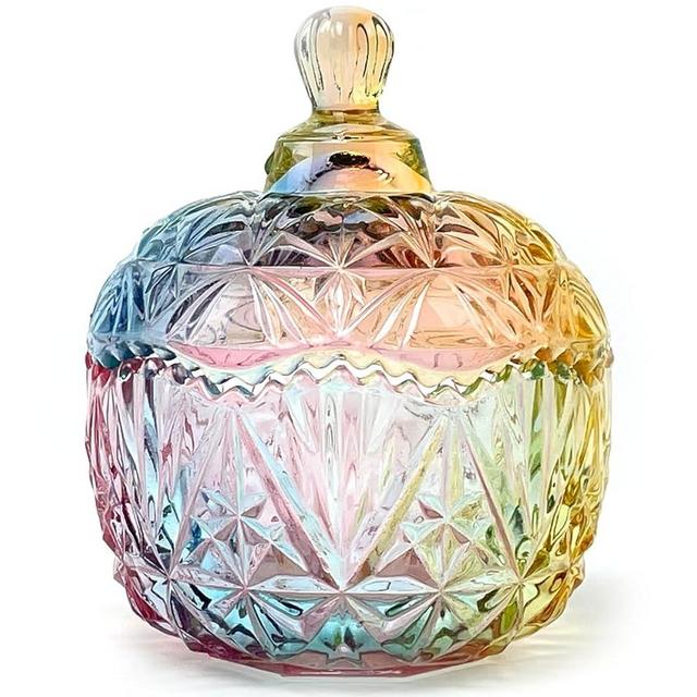 EWEIGEER Christmas Glass Candy Storage Jar Embossed Luxury With Lids Jewelry Box Jars