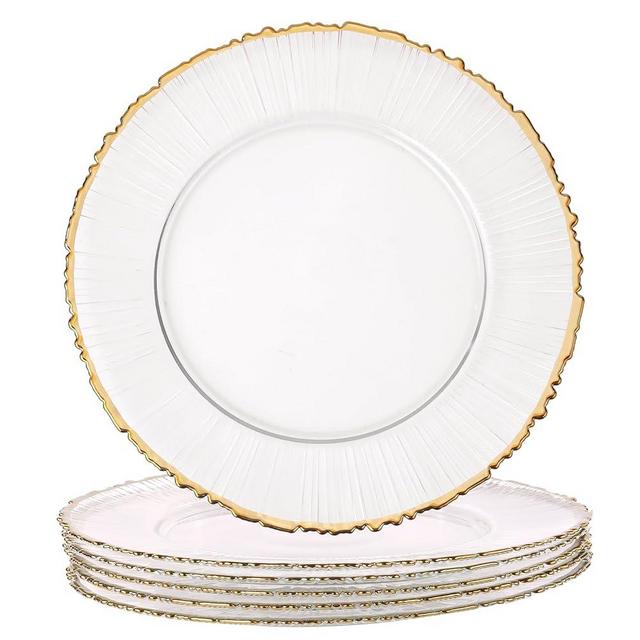 Cryyam Complete Your Table Setting with our 13-Inch Glass Charger Plate-Set of 6，Hand Blown Glass Charger Plates with Gold Rim