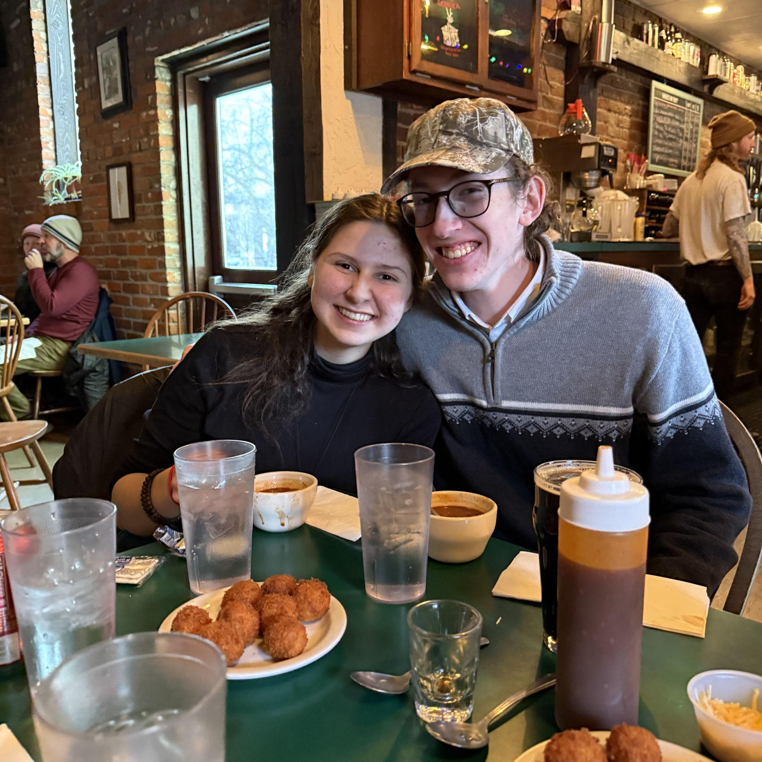 Celebrating our engagement at the Basque restaurant Bar Gernika's in Boise with Adaelle's family.