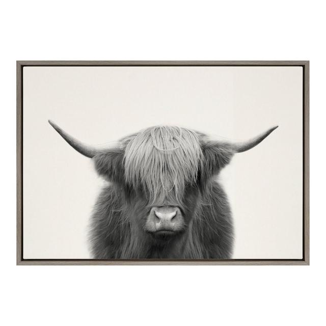 23" x 33" Sylvie Hey Dude Highland Cow Framed Canvas Wall Art by The Creative Bunch Studio Gray - Kate and Laurel