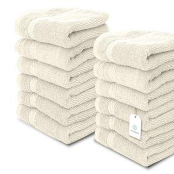 White Classic Luxury Washcloths for Bathroom-Hotel-Spa-Kitchen-Set - Circlet Egyptian Cotton - Highly Absorbent Hotel Quality Face Towels - Bulk Set of 12-13x13 Inch (Ivory)