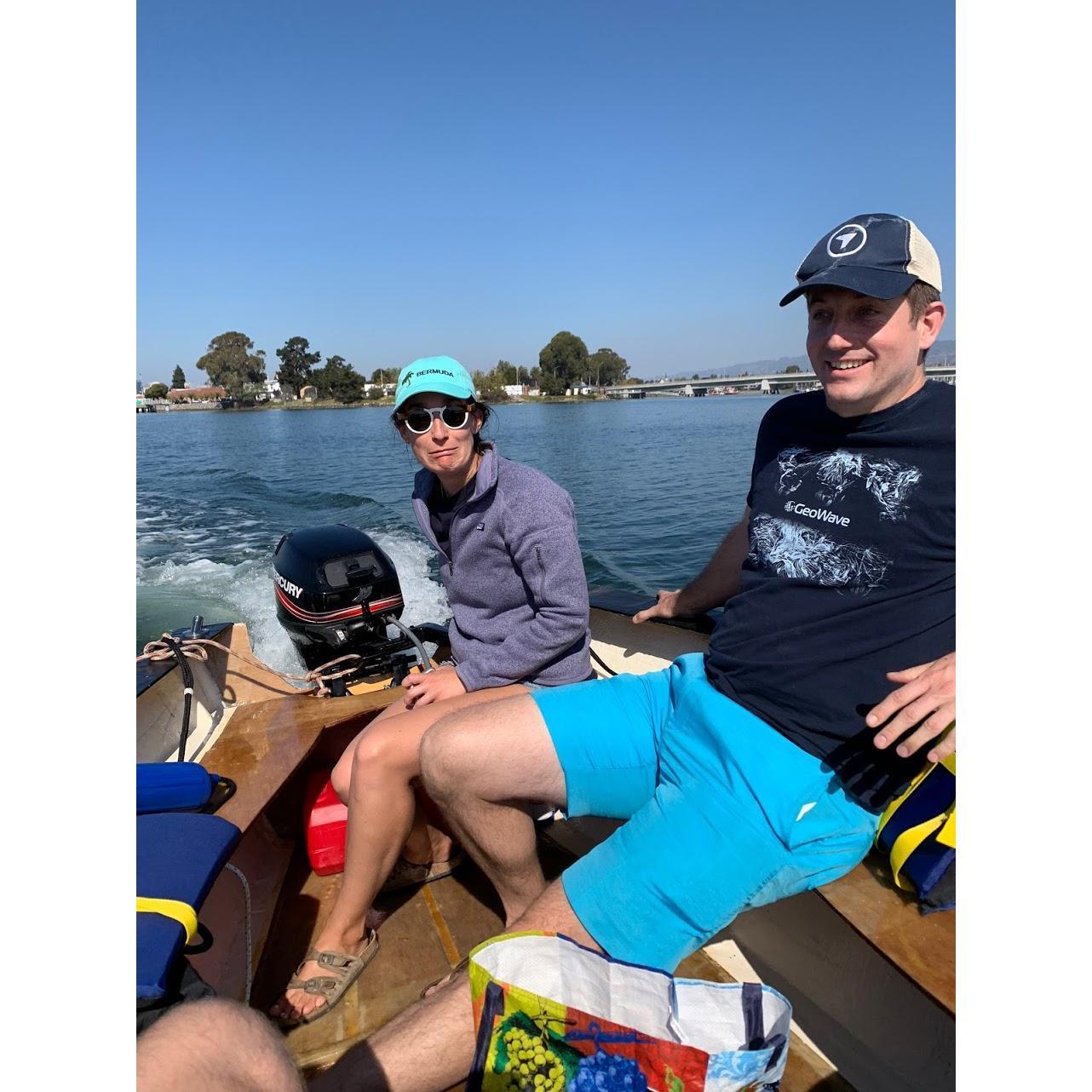 Chris being really confident while Becca drives his boat