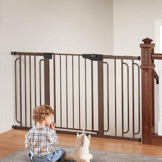 Cumbor 29.7-57" Extra Wide Baby Gate for Stairs, Mom's Choice Awards Winner-Dog Gate for Doorways, Pressure Mounted Walk Through Safety Child Gate for Kids Toddler, Tall Pet Puppy Fence Gate, Brown