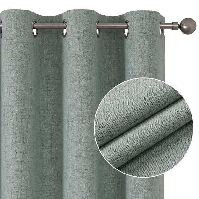Joydeco Sage Green Curtains 84 Inch Length, Linen 100% Blackout Curtains for Bedroom 2 Panels Set, Burlap Grommet Room Darkening Textured Curtains for Living Room (52x84 inch, Sage Green)