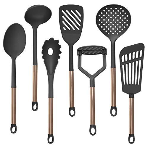 COOK With COLOR 7 Piece Black Nylon Cooking Utensil Set with Copper Handles - Black