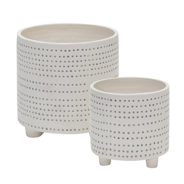 Set of 2 Ceramic Footed Planter Ivory Dots - Sagebrook Home