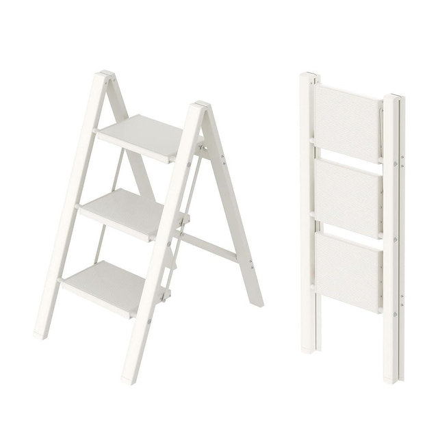 Taranta 3 Step Ladder,Aluminum Lightweight Folding 3 Step Stool with Anti-Slip Wide Pedal,330lbs Capacity Step Ladder for Household,Kitchen,Office - White