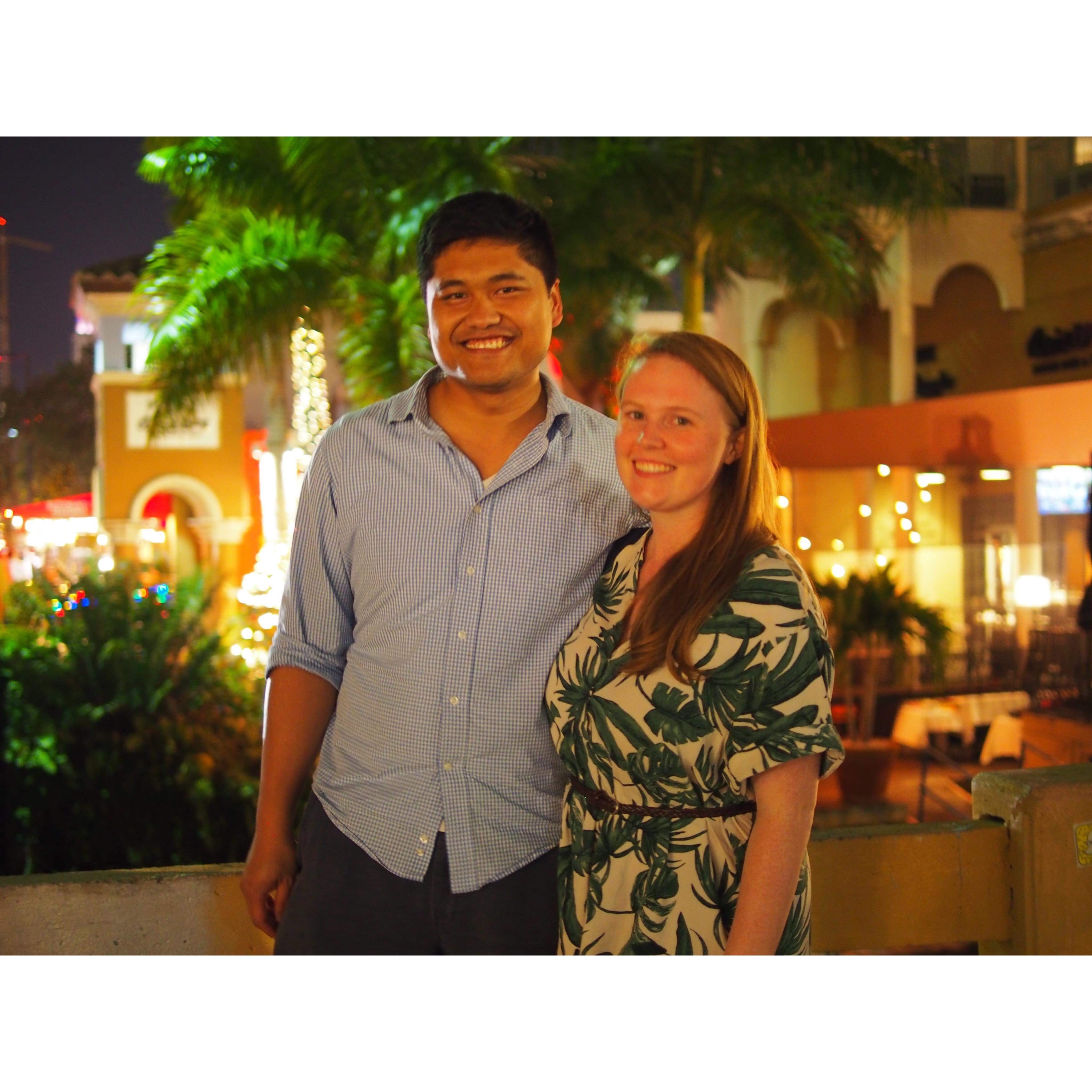 Sarah and Peter out for dinner with family and friends in Ft. Lauderdale, FL.