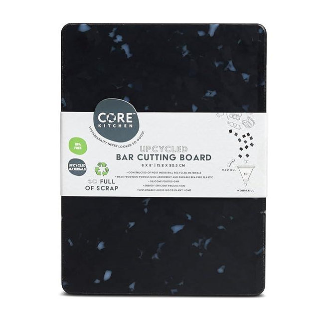 Core Home Upcycled BPA Free 6 x 8 Inch Made of Post Industrial Recycled Plastic Materials Charcuterie Platter Non-Slip Chopping Cutting Board, White Confetti on Black
