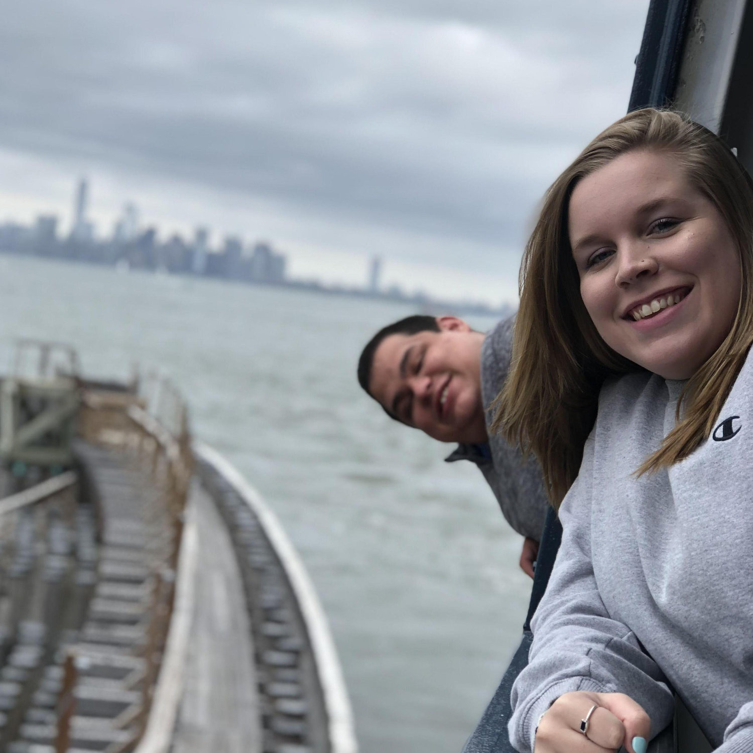 Tyler & Carol on the ferry to NYC