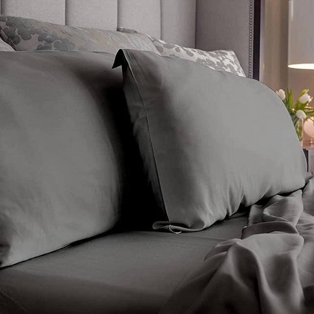LUXOME 100% Bamboo Viscose Sheet Set | 400 Thread Count | California King - Charcoal | 4-Piece Set (Fitted, Flat, 2 Pillowcases)